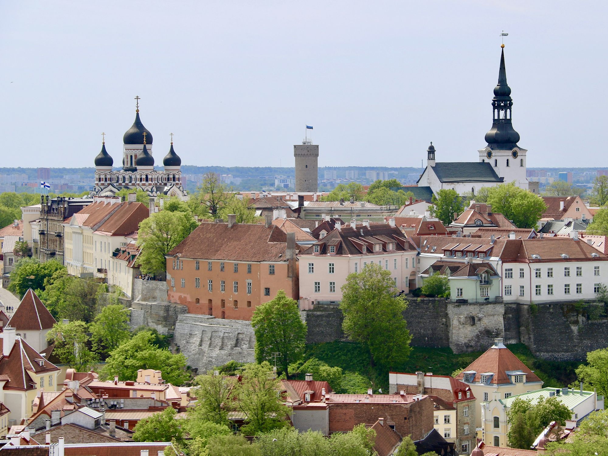 Toompea hill in Tallinn with Toompea Castle's Tall Hermann tower and the cathedral spires above the old town